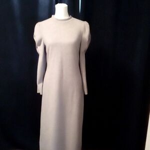 All In Favor Grey Knit Midi Dress Puffed Sleeves Slit Skirt Large